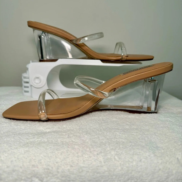 Steve Madden Lameza wedge sandal women's size 9.5. Clear heel and skinny straps - Picture 7 of 7